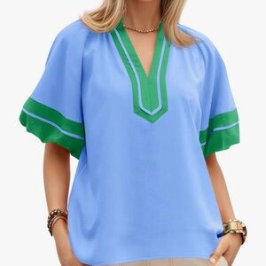 Elegant Blue and Green Women's Blouse